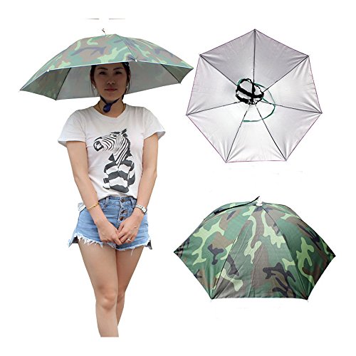 Folding Umbrella Hat Headwear 30.3" ，Hands Free Sunshade Double Layer Protection Anti-UV Parasol for Golf, Traveling, Fishing, Gardening, Beach, Camping, Raining，Party (Camouflage, 30.3inch) - Thumbnail 2