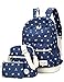 Leaper Cute Deer Canvas Backpack Shoulder Bag Pencil Bag Dark Blue