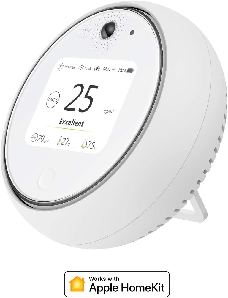 Koogeek Air Quality Monitor, Indoor Air Quality Tester PM2.5/PM10 Temperature Humidity Test, Light Sound Motion Sensor, Air Pollution Detector with Apple HomeKit, Rechargeable Battery Only iOS Device