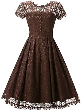 Zecoo Women's Retro Floral Lace Cap Sleeve Vintage Swing Bridesmaid Dress (L, Coffee)
