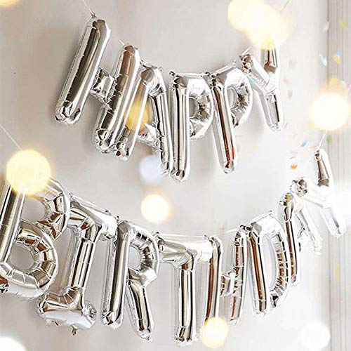 Conniecony Happy Birthday Balloons,16 inch Happy Birthday Alphabet Banner Foil Balloons Mylar Balloons for Birthday Decorations and Party Supplies (Silver)