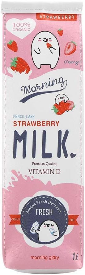 Fdit 3-Coloured Cartoon Milk Carton Stationery Bag, Waterproof PU, Large Capacity Pencil Case, Storage Bag