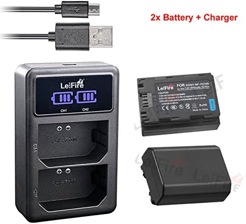 2x NP-FZ100 Rechargebale Li-ion Z Series Battery + USB Dual Charger for Sony NPFZ100 BC-QZ1 A7RM3 A7R III ILCE-A9 A9 ILCE-9 ILCE9 Digital Camera