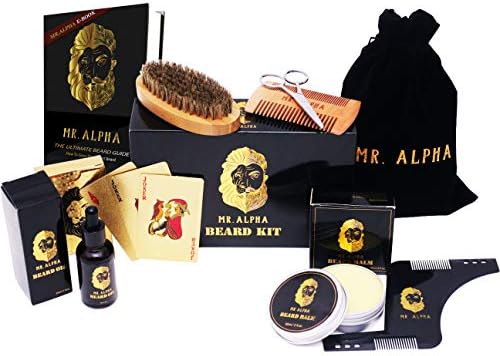 UPGRADED! - Beard Grooming Kit Gift Set for Men | Mustache Comb, Styling Comb, Beard Brush, Styling Wax Balm, Professional Trimming Scissors, Hydrating Beard Conditioner Oil | Organic Ingredients