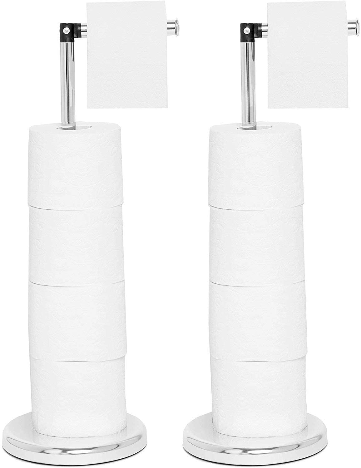 Freestanding Toilet Roll Holder - Stylish & Practical Design by Pristine® (2 Pack Chrome)