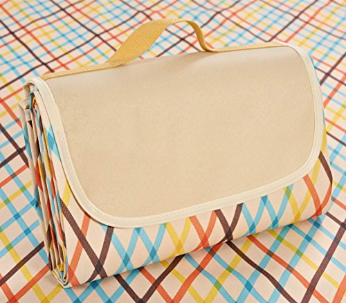NaturalRays 80x60 Family Picnic Blanket with Tote, Extra Large Foldable and Waterproof Camping Mat for Outdoor Beach Hiking Grass Travel (Bisque)
