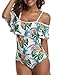 Tempt Me White Pineapple Off Shoulder One Piece Swimsuit for Women Ruffled Sleeves Retro Bathing Suits Flounce Printed Swimwear S