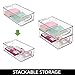 mDesign Small Plastic Office Storage Container Bins w/Handles for Organization in Filing Cabinet, Closet Shelf, Desk Drawers, Organizer for Notes, Pens, Pencils - Ligne Collection, 4 Pack - Clear