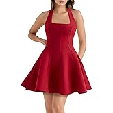 DinDinCAT Women's Fit and Flare Mini Dress - Sleeveless Sweetheart Hater Neck Bow Sexy A Line Club Party Going Out Dresses