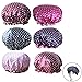 6Pcs Assorted Satin Shower Caps, Creatiee Waterproof Elastic Band Bath Cap Bathing Hair Cap Kitchen Cap with Double Layer for Adults(Dots Style)