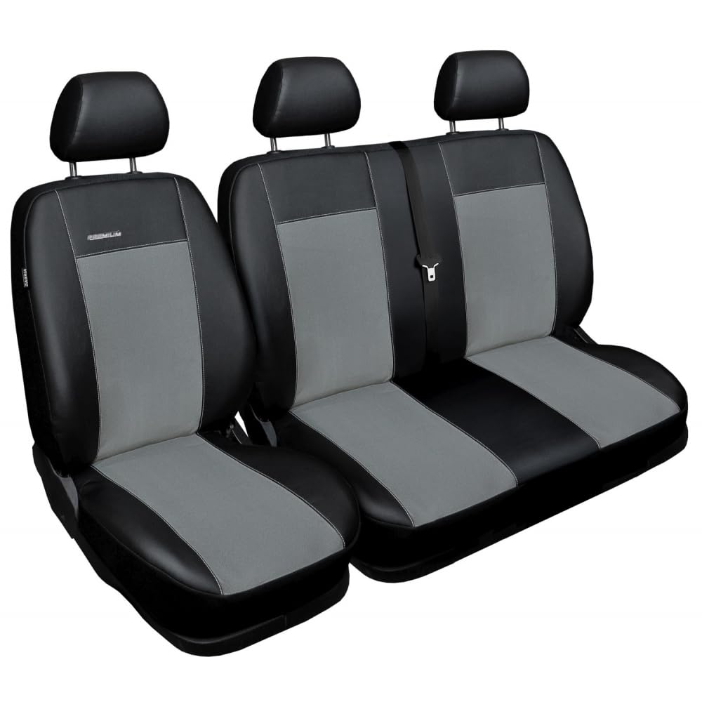 DKMOTO K633B/G Premium Tailored Van Seat Covers for Ford Transit Custom - without Fold Down Table Leatherette