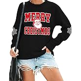 Qskall Christmas Sweatshirts for Women Merry Christmas Santa Long Sleeve T-Shirt Xmas Snowflake Tee Tops