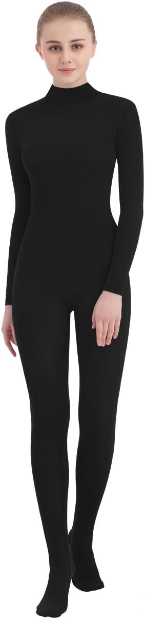 SUPRNOWA Mock Turtleneck Full Body Unitard Elastane Spandex Long Sleeve High Neck One Piece Bodysuit Unisex