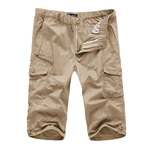 EKLENTSON Men's Capri Pants for Men Relaxed Fit Military Shorts 3/4 Pants Khaki