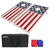 GoSports Regulation Size Solid Wood Cornhole Set â€“ American Flag Design â€“ Includes Two 4â€™ x 2â€™ Boards, 8 Bean Bags, Carrying Case and Game Rules