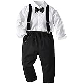CORATED Toddler Dress Suits Baby Boys Clothes Sets Bowtie Shirts Suspenders Pants 4pcs Gentleman Outfits Suit 6 Month 6 Years