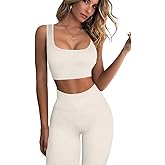 FAFOFA Ribbed Workout Outfits for Women 2 Piece Seamless Sport Bra High Waist Yoga Leggings Sets