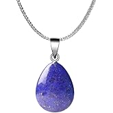 iSTONE 925 Sterling Silver Natural Crytral for Womens Pendant Necklace, Gemstone Birthstone with 17.8" Silver Chain Ladies