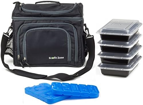 Meal Prep Bag by Ecofit Zone - Meal management System with 4 Reusable Portion Control Containers and 2 Ice Packs for Weight Management