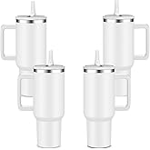 FOLAI 4 Pack 40oz Insulated Tumbler with Handle, Straw ＆ Flip Lid, 100% Leak-Proof Stainless Steel Double Wall Vacuum Cup - 24H Cold ＆ 10H Hot, Cup Holder Friendly Travel Tumbler | White