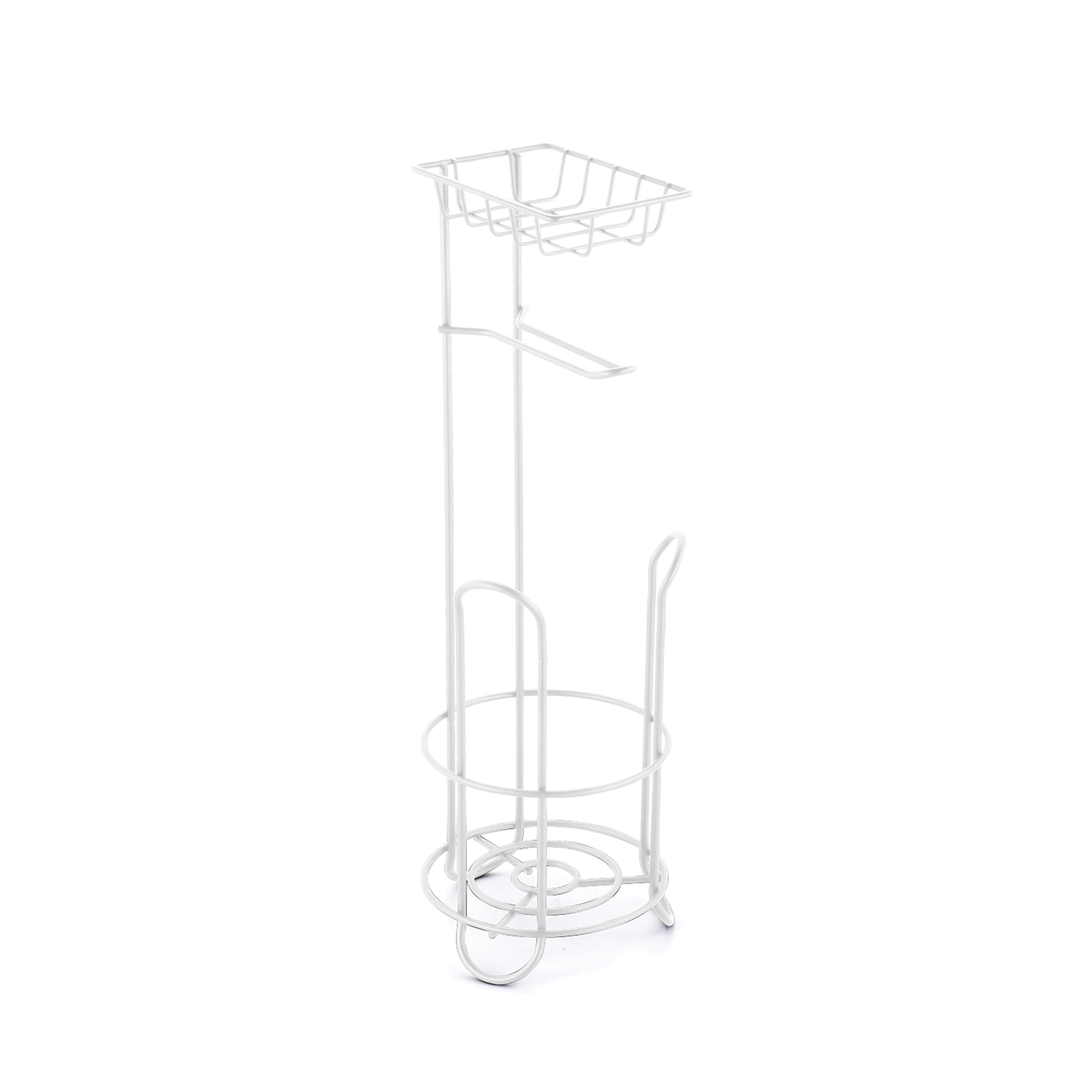 MSV Toilet Roll Holder with Shelf – Metal – 3 Rolls – Matte White