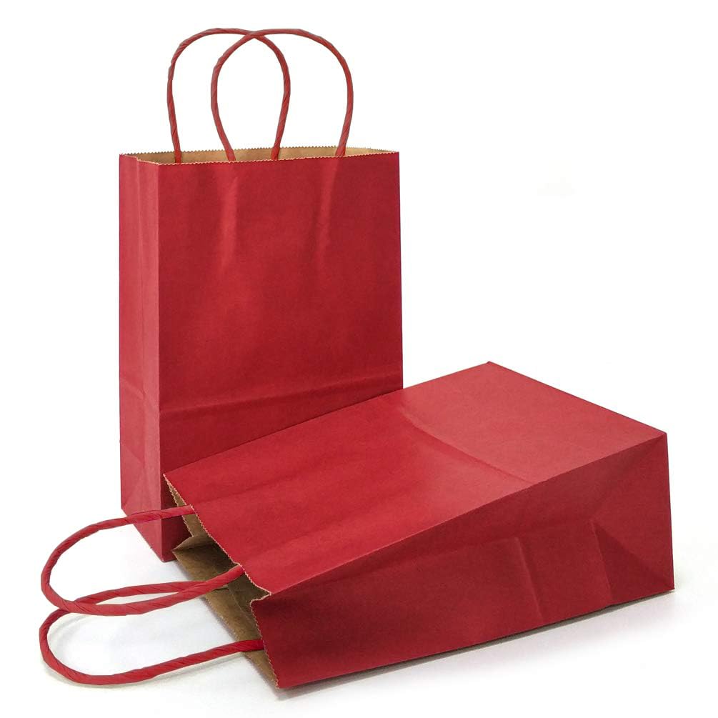 AZOWA Dark Red Gift Bags Small Size Kraft Paper Bags with Handles (Dark Red, 25 Pcs, 21 x 13 x 8 CM)