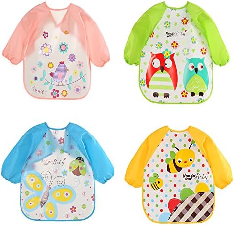 ElecMotive4 Pcs Baby Waterproof Sleeved Bib Long Sleeve Bib for Toddler Baby Bib Apron 6 Months -3 Years