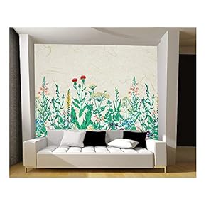 Large Wall Mural - Various Flowers on Light Brown Textured Background | Self-Adhesive Vinyl Wallpaper/Removable Modern Wall Decor - 66x96 inches