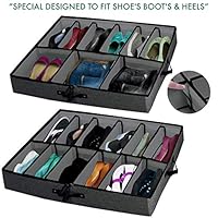 Woffit "The Ultimate Under Bed Storage Organizer" with Adjustable Dividers That fit Every Size Shoe, Boots, Heels & Accessories - Set of 2 Underbed Organizers Fits 24 Pairs Kids, Men & Women Shoes