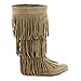 Refresh JOLIN-02 Women's Fringe Moccasin Flat Heel Zipper Under Knee High Boots