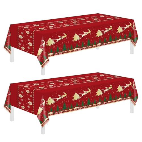 Christmas Tablecloth,2 Pack Disposable Plastic Tablecloths for Rectangle Tables 54