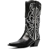 Yolkomo Cowboy Boots for Women Red Western Cowgirl Boots, Pointed Toe, Mid Calf, Knee High