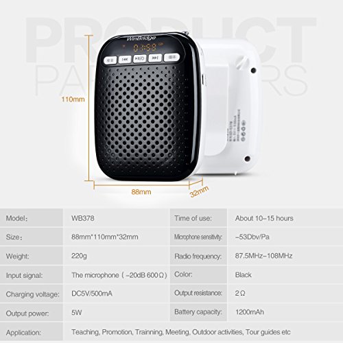WinBridge Voice Amplifier Speaker with Two Microphons Headset Mic and Lavalier Mic Portable Pa Amplifier for Teachers, Elderly, Parkinsons, Tour Guide, 10W WB378 - Thumbnail 7