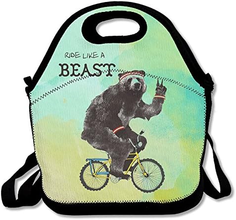 California Bear On Bike Neoprene Lunch Bag -Lunch Boxes For Women,Kids,Adults