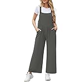 NILOUFO Overalls for Women Bib Wide Leg Jumpsuits Summer Sleeveless Adjustable Strap Rompers Loose Bib Pants with Pockets