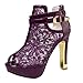 getmorebeauty Women's Pretty Lace Flowers Open Toes High Heels Ankle Boots