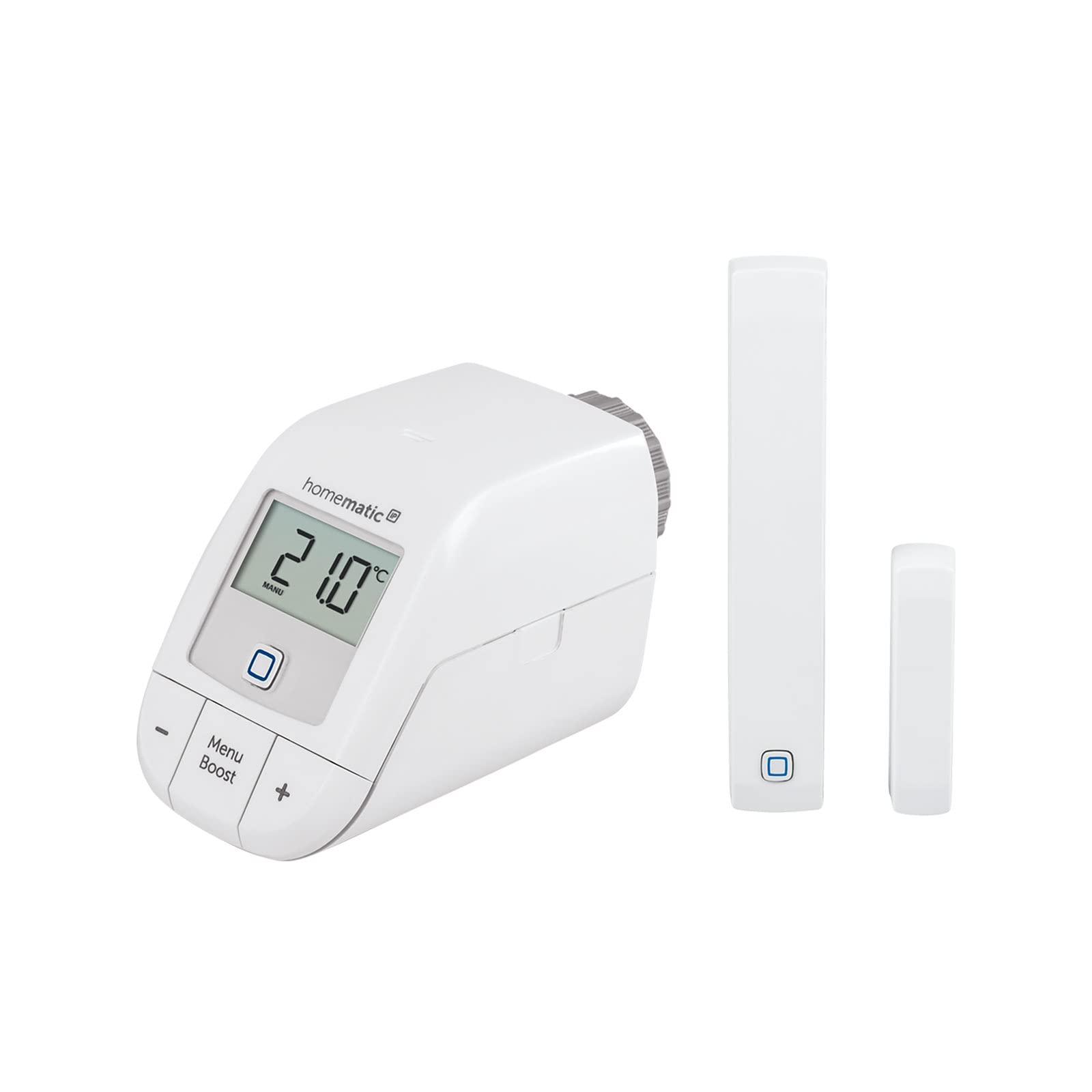 Homematic IP Set Heizen – Easy Connect, Digitale Steuerung für Heizung per App, Alexa, Google Assistant, einfache Installation, Energie sparen, Thermostat und Fenstersensor, 153413A0