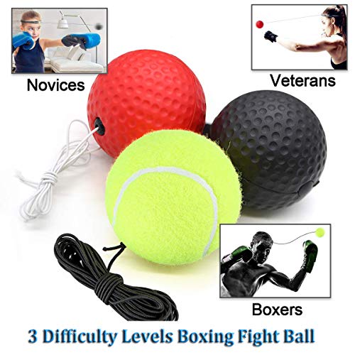 Boxing Reflex Ball on String with Headband, 3 Difficulty Levels Boxing Fight Ball Equipment for Improving Punching Speed Reactions, Hand Eye Coordination and Agility