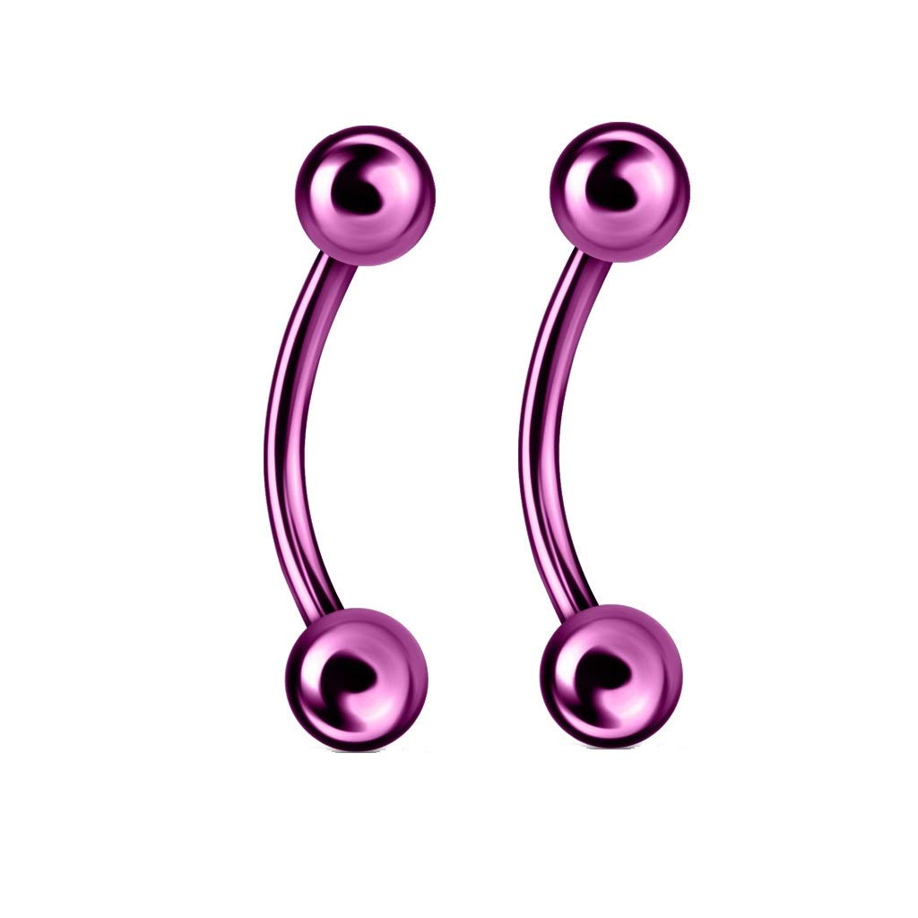 PiercedOff Purple Titanium IP over 316L Surgical Steel 1.2mm Curved Barbell with 4mm Balls - Length 10mm - Sold as a Pack of 2 Barbells