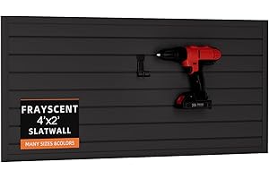 FRAYSCENT Slat Wall Paneling with Slat Wall Hanging Hooks, Garage Slat Wall Storage Systems, PVC Wall Panels Organizer Slatwall Panel Garage Storage Organization Products (Black 4x2 w/o Hooks)