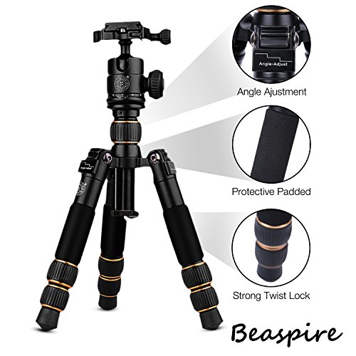 Beaspire Portable Camera Travel Tripod Folding Monopod with 360 Degree Ball Head for Canon Nikon Sony DSLR Cameras,Smartphones