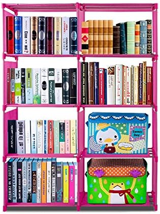 Kaluo Adjutable Book Shelving 4 tier 8-cube DIY Open Bookcase Shelf Storage Bookshelf for Home Office [US Stock] (Pink)