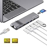 USB C Hub, dodocool MacBook Pro Adapter with 1Gbps Gigabit Ethernet, 4K HDMI, Thunderbolt 3 100W PD, 3 USB Port, 512GB SD/TF Card Reader Compatible with MacBook Air 2019/2018/ MacBook Pro 2019/2018