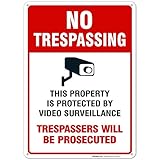 Sigo Signs Video Surveillance No Trespassing Sign, CCTV Security Camera, 10x14 Heavy 0.40 Aluminum, UV Protected, Weather/Fade Resistant, Easy Mounting, Indoor/Outdoor Use, Made in USA