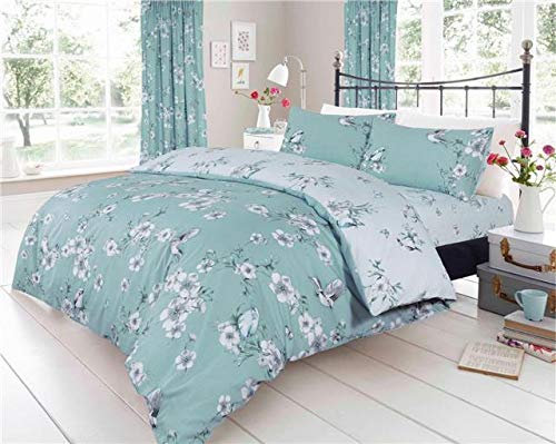 HOMEMAKER BEDDING ® Duvet Set Blossom Flower Duck Egg Teal Quilt Cover Pillow Cases (King)