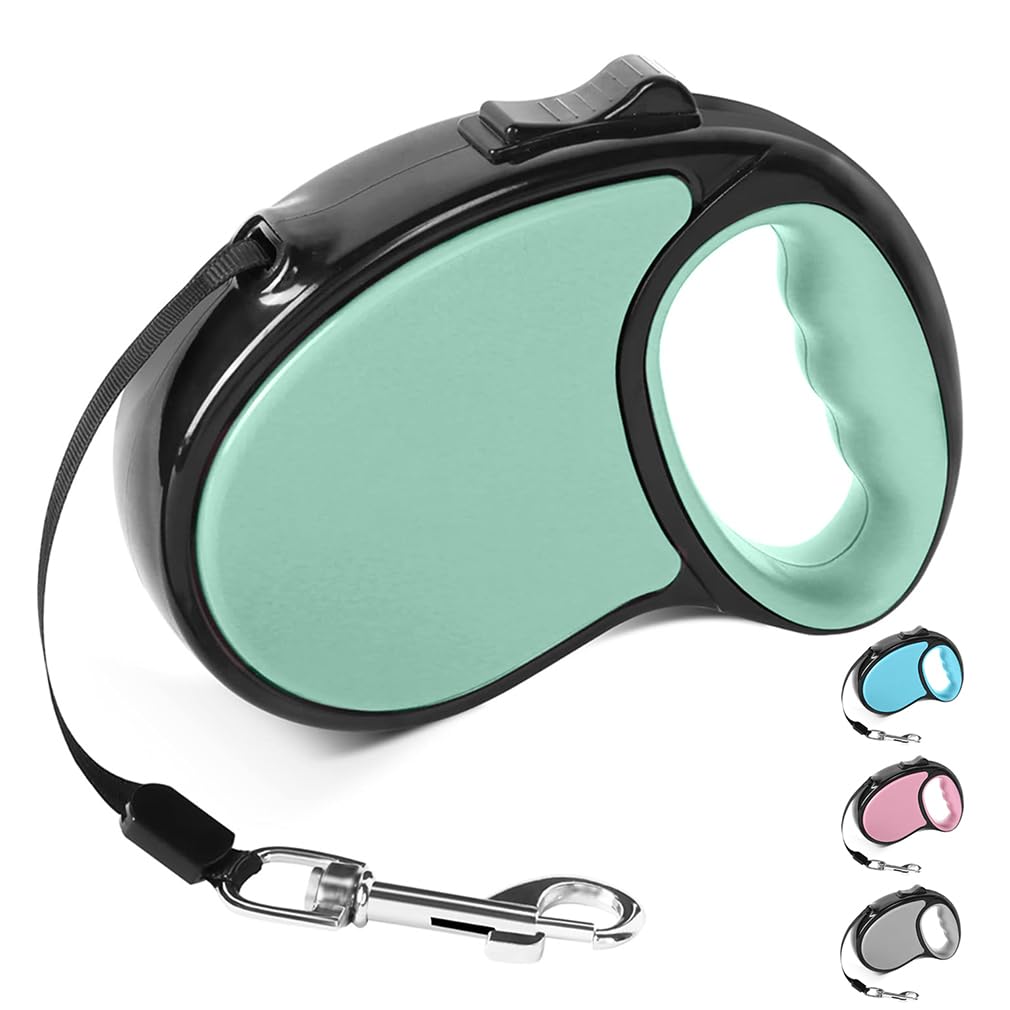 Retractable Dog Lead, 5m Long Extendable Dog Leash 360° Tangle-Free Harness Leashes with Non-Slip Handle and Quick Brake Button for Small and Medium Dogs (Green,One Size)