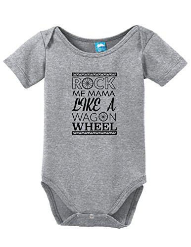 ROCK ME MAMA LIKE A WAGON WHEEL Printed Infant Bodysuit Baby Romper Gray 3-6 Month