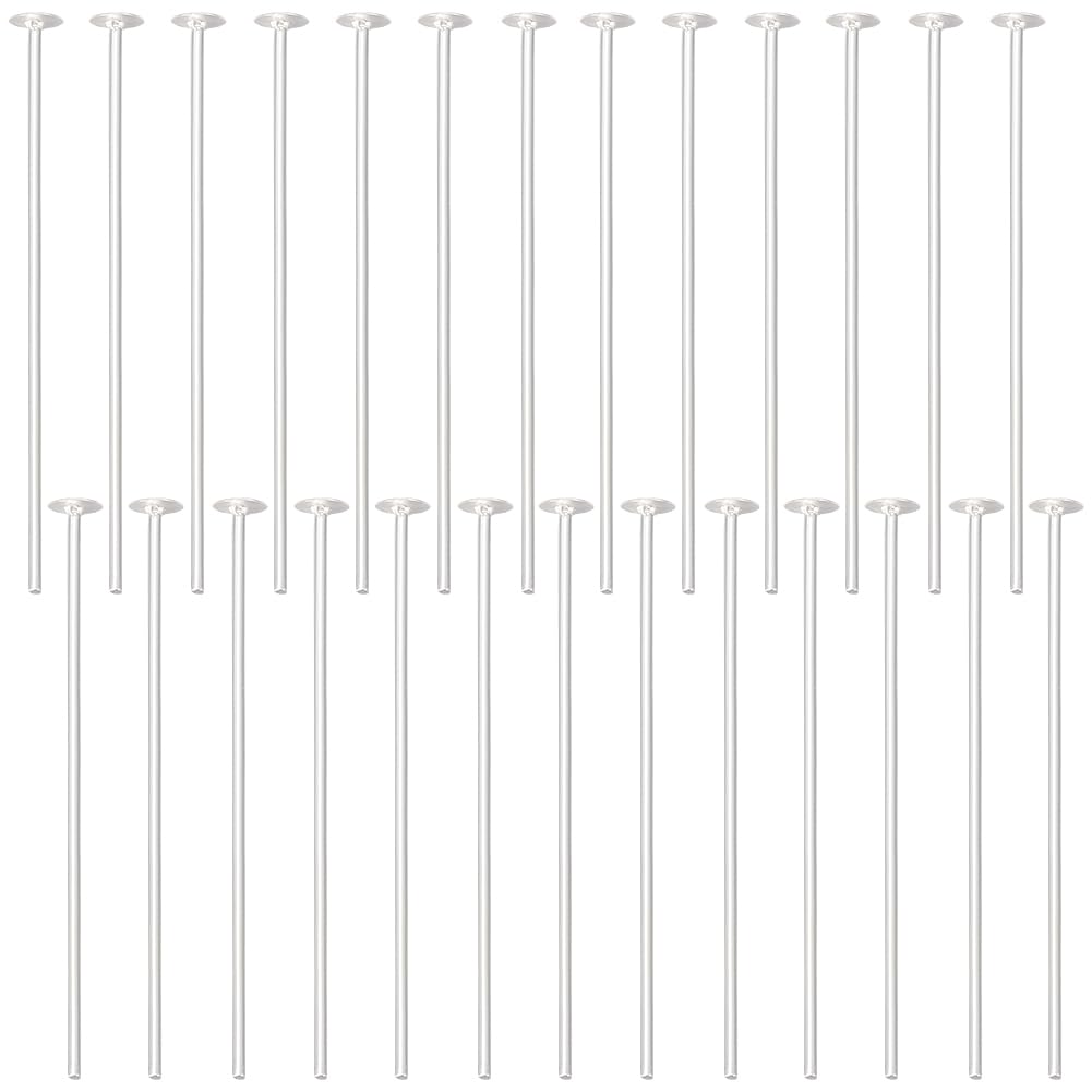 Beebeecraft 1 Box 50Pcs 20mm Flat Head Pins 925 Sterling Silver Jewellery Flat Headed Wire Pins for Jewelry Making DIY Craft Head 1.5mm
