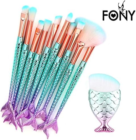 Makeup Brush Kit Cosmetics Set, YJM 2018 Makeup Brushes Set 11pcs 3D Mermaid Makeup Brush Cosmetic Brushes Eyeshadow Eyeliner Blush Brushes (Gradient Green 02)