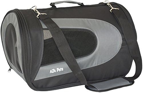 AZA Pets PET TRAVEL CARRIER for Cats, Small Dogs, Puppies, Airline Approved, Soft Sided, Carry-on fits under seat, Shoulder strap, stylish, collapsible folds flat for easy storage-Black